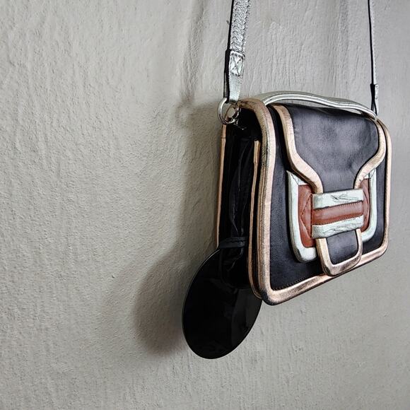 Pierre Hardy Alpha Crossbody Bag Black Lamb Leather Silver Pink Metallic Clutch - Picture 11 of 13